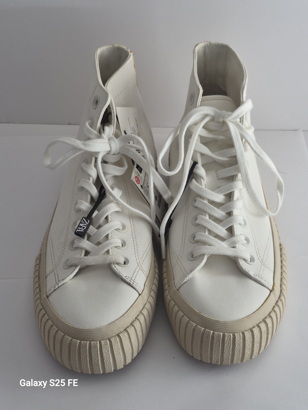 White Canvas High-Top Sneakers with Beige Insole